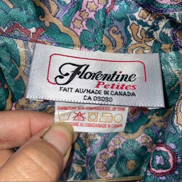 Vintage Florentine Petites Paisley Blue Green Button Up Long Sleeve Dress 14 - Picture 8 of 10